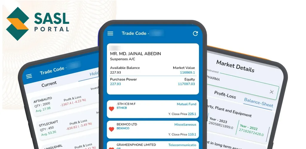 SASL Portal app screens on two phones